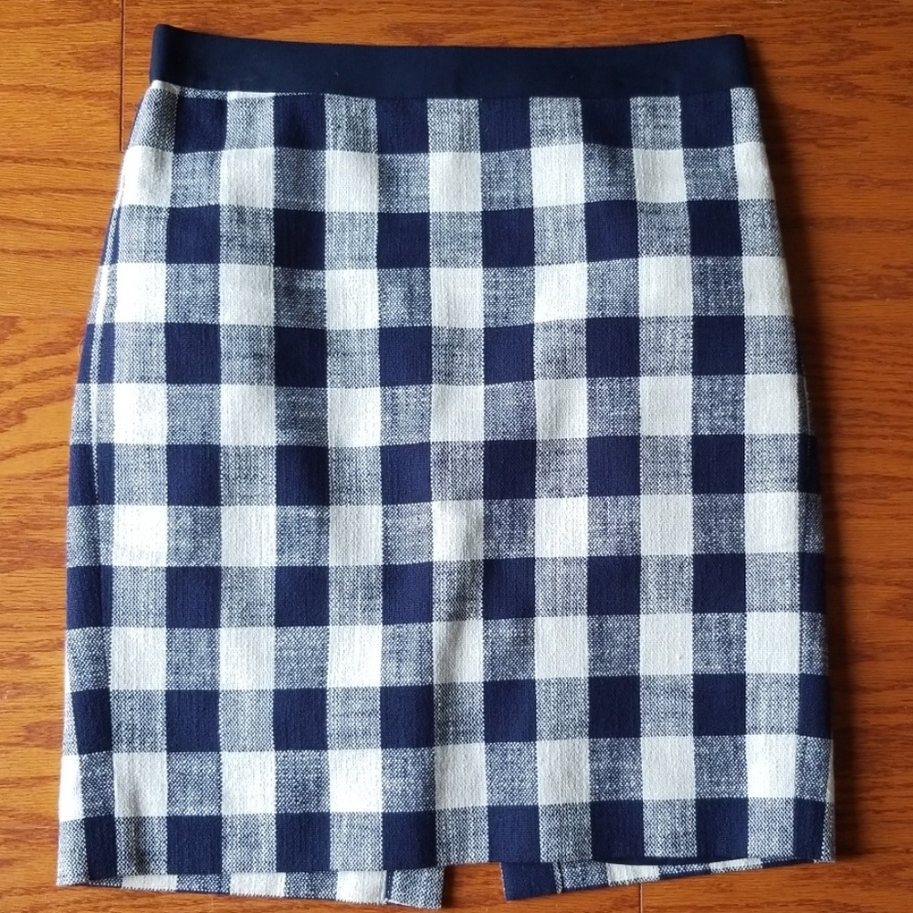 J. Crew navy gingham pencil skirt
